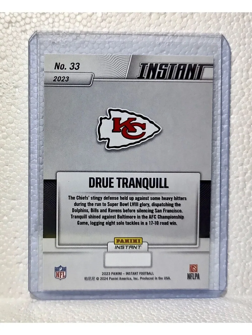 Dru Tranquill 2023 Panini NFL Superbowl Champions #33 Card Kansas City Chiefs